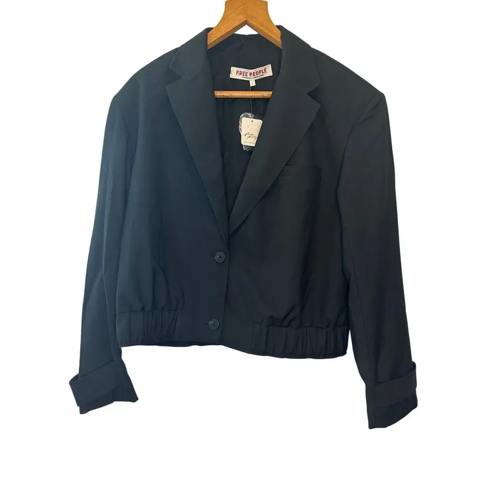 Free People Agnes Cropped Black Jacket NWT Women’s Small‎